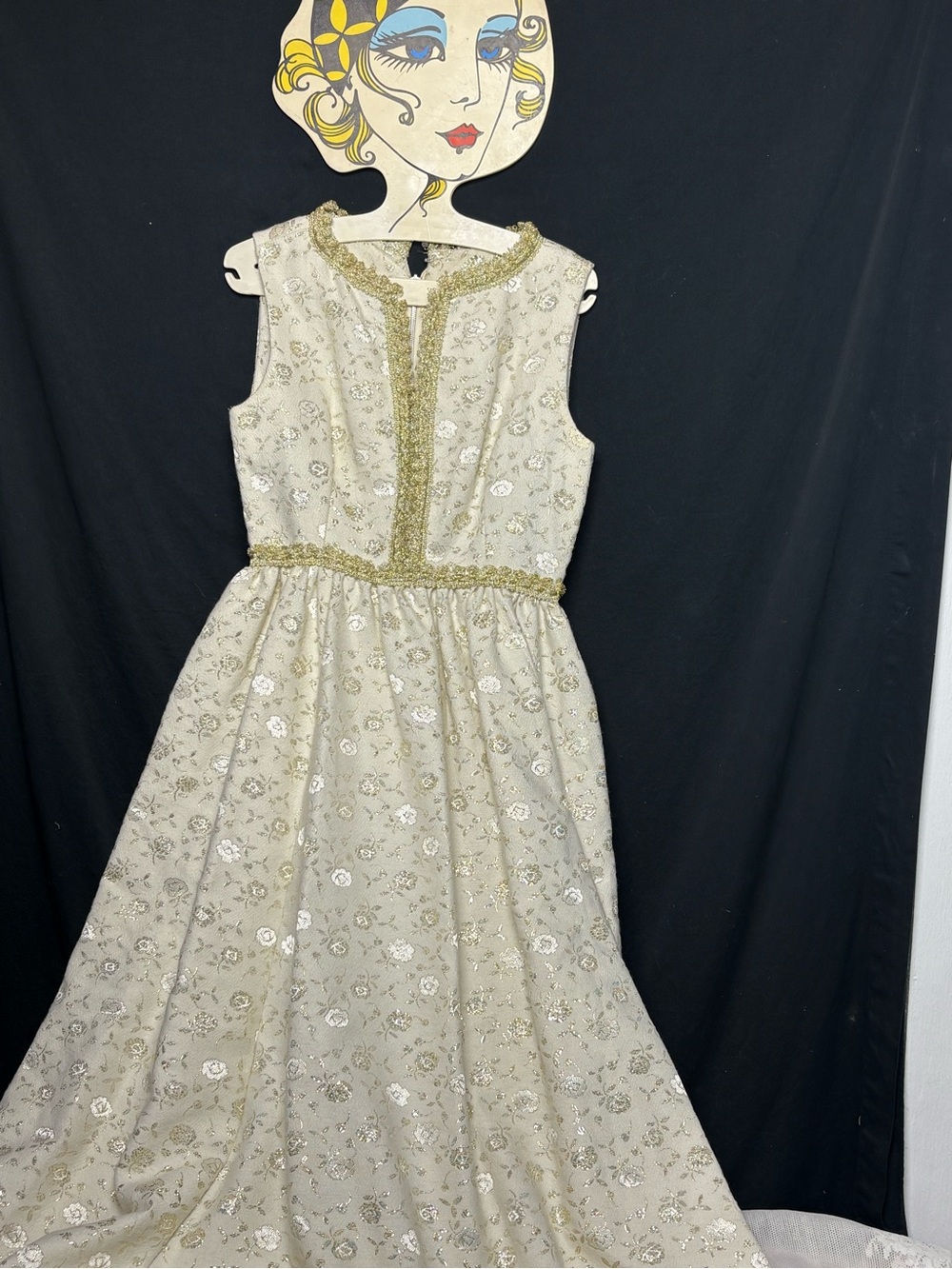 Vintage 60s Gold Brocade Maxi Dress XS/S Empire Gown prom